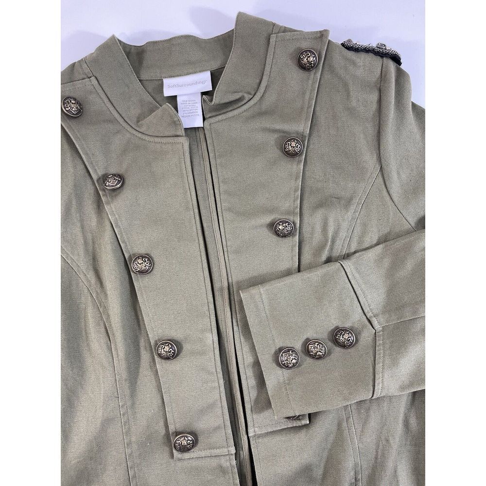 Soft Surroundings Military Jacket Rhinestone Womens Sz Med Petite Utility READ